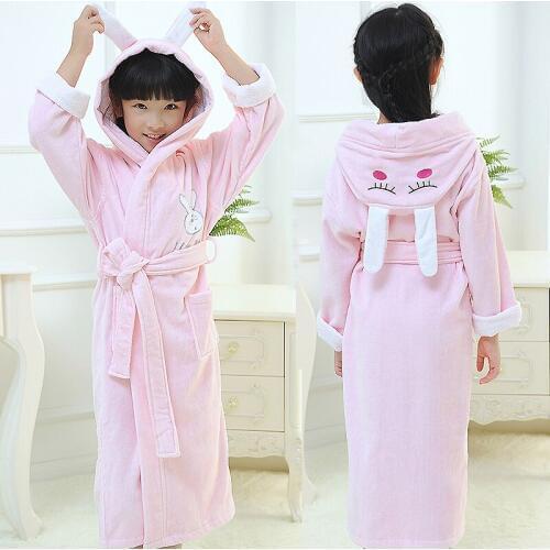 Childrens Bathrobes Kids Cotton Hooded Cartoon Cap Long Sleeve Sleepwear Girls and Boys Robes Pyjamas Spa Robes Winter Autumn