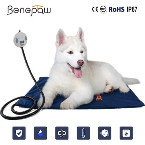 Benepaw Electric Pet Heating Pad Cosy Removable Cover Waterproof Dog Bed Mat 7 Level Adjustable Temperature Chew Resistant Cord