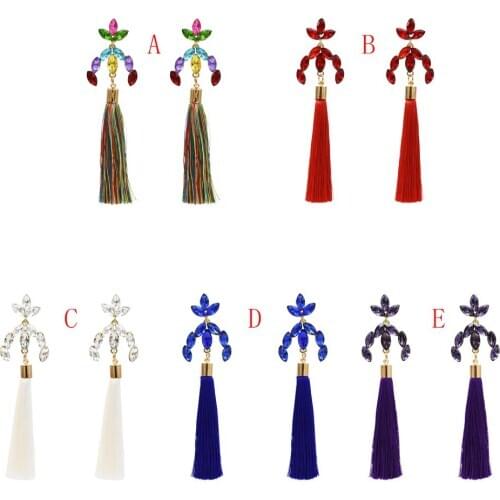 Ethnic Bohemian Long Tassel Earrings Colorful Finger Pendientes Oorbellen Rhinestone Flower Drop Earrings Fashion Jewelry Gift
