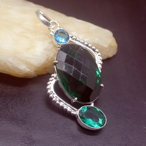 Gemstonefactory Jewelry Big Promotion 925 Silver Hot Sale Amazing Green Topaz Women Ladies Mom Gifts Necklace Pendant 0429