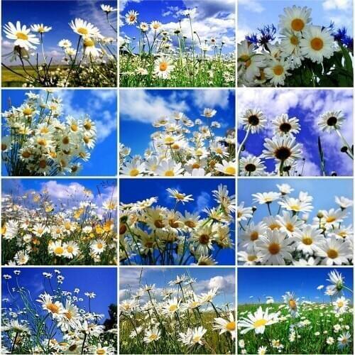 HUACAN Full Drill Square Diamond Painting Daisy Landscape 5D Diamond Embroidery Flowers Mosaic Sale Home Decor