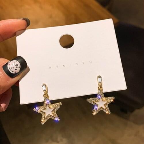 Korean Earings Fashion Jewelry Statement Earrings Metal Geometry Pentagram Rhinestone Earrings Brincos Earrings For Women