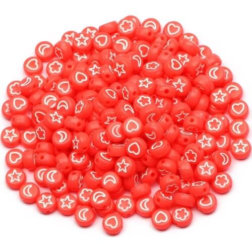Round 4x7mm Red Acrylic Beads 100-500pcs Mix Star/Heart/Moon Spacer Beads For Jewelry Making DIY Necklace Bracelet Accessories