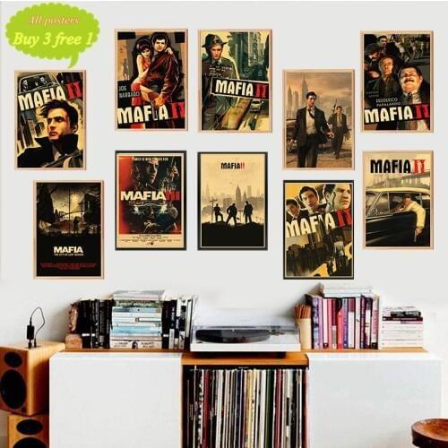 Mafia 2 3 Game Gun Car kraft paper Poster Room Dining room Office Decorative Paintings Home Decor