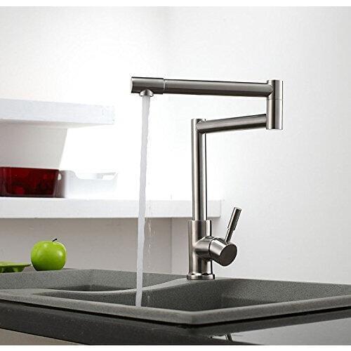 Brushed Nickel Finished Stainless Steel 1-Lever Deck-Mount Retractable Pot Filler Kitchen Faucet