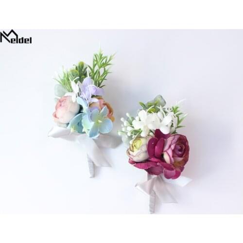Meldel Silk Flower Corsage Groom Boutonniere Pin Artificial Rose Wedding Corsage Bracelet Wedding Planner Marriage Corsage Flore
