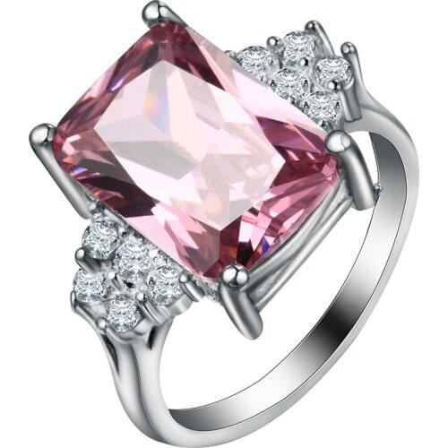 Fashion Female Pink Green Blue Stone Ring Luxury Silver Color Wedding Jewelry Crystal Promise Engagement Rings for Women Gift