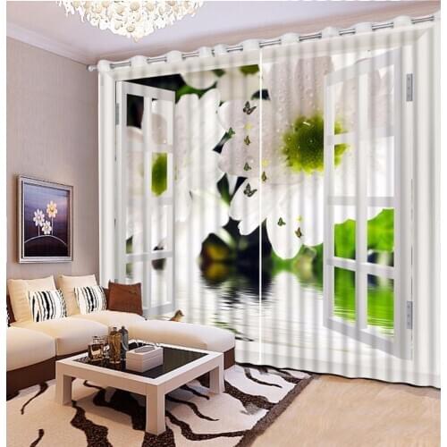 White Flowers 3D Curtain Fashion Customized The Window Curtains For Bedroom 3D Curtain Blackout curtain