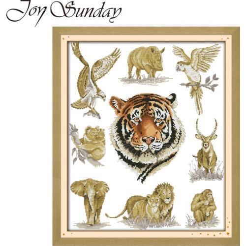 King of Animals Joy Sunday Counted Cross Stitch Kits Animal Crossing DMC 11CT 14CT Aida Fabric Handwork Embroidery Needlework