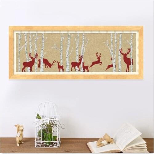 Christmas deer cross stitch kit simple tree forest animal 14ct 11ct linen flaxen canvas embroidery DIY needlework