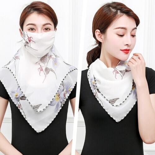 2020New Lady Chiffon Face Scarf Women spring and summer anti-UV chiffon thin veil sunscreen multi-function large mask scarf