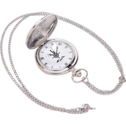 New Full Metal Alchemist Silver Watch Pendant Mens Quartz Pocket Watches Japan Anime Necklace Children Boy 4styles