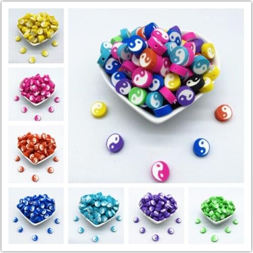 New 30pcs/Lot 10mm Tai Ji Shape Clay Spacer Beads Polymer Clay Beads for Jewelry Making DIY Handmade Accessories