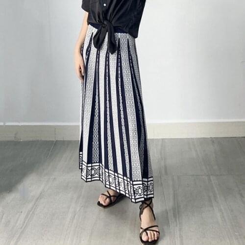 Autumn New Style French Niche High-waist Fashion Design Jacquard A-line Skirt Knitted Pleated Skirt