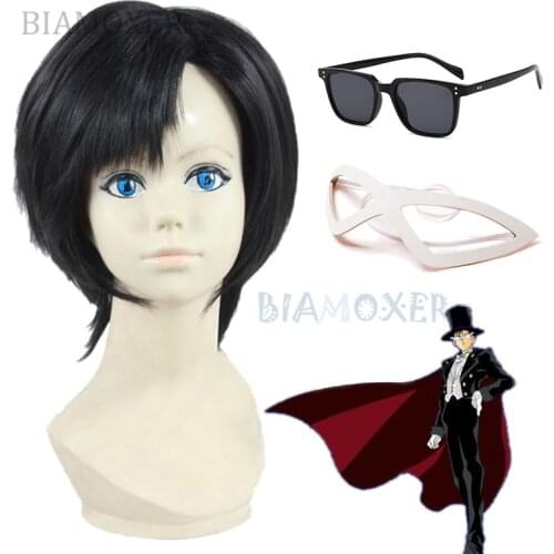 Moon Crystal Mamoru Chiba Cosplay Wig Black Tuxedo Mask Cosplay Hat Glasses Cosplay Prop Wigs
