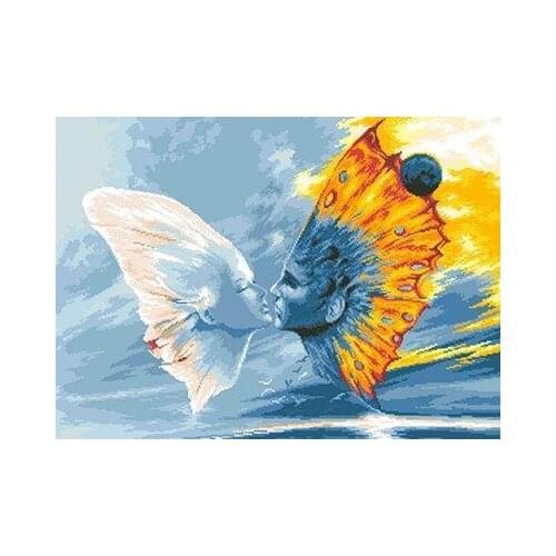 Sun Moon Kiss, Fairy Butterfly Cross Stitch Kits Needlework 14CT Unprinted Embroidered Top Quality DIY Handmade Decoration
