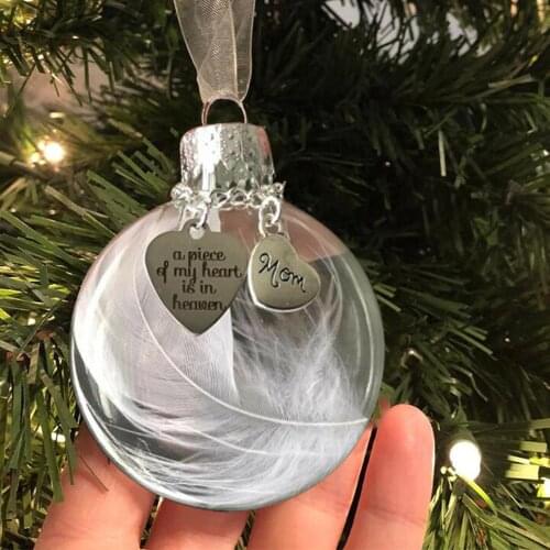 Christmas Hanging Decorations Feather Ball Pendants Xmas Tree Pendant - A Piece of My Heart Is In Heave Memorial Ornament #Y