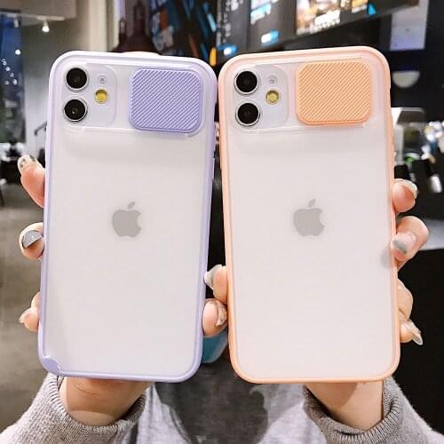 Slide Camera Lens Cover Protection Shockproof Phone Case For iPhone 11 Pro Max XS X XR 7 8 Plus 6 6S SE 2 2020 Candy Transparent
