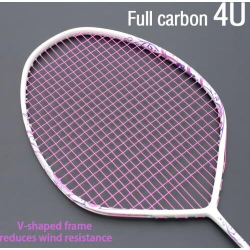 Full Carbon Fiber 4U V-Shape Badminton Racket Strung Professional Rackets Max Tension 30LBS Offensive Single Racquet With String