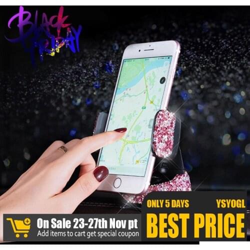 Luxury Diamond Car Phone Holder Bracket Sucker Decoration Dashboard Car Accessories Interior Woman Decoration Bling Rhinestones