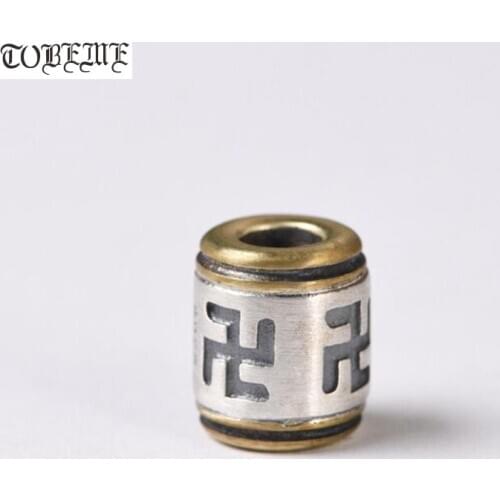 Handcrafted 925 Silver Tibetan Wanzi Symbol Bead Buddhist Wanzi Symbol Bead Good Luck Loose Bead DIY Jewelry Findings