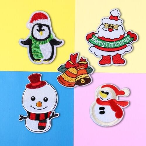 Christmas Santa, snowman Penguin Patches For Clothes Iron On Sew On Embroidered Fabric Badges Applique DIY Apparel Accessory