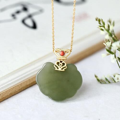 S925 Sterling Silver Natural Hetian Jade Gray Jade South Red Pendant Upscale Retro Personality Ruyi Ladies Pendant Ornaments