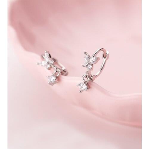 MloveAcc 100% 925 Real Sterling Silver Clean CZ Butterfly Small Hoop Earrings Jewelry for Women Party Wear Fashion Gift