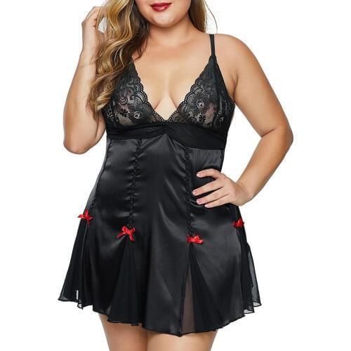 Summer Women Silk Satin Nightgown Cmisole Lace Bowknot Sexy Nightdress Sleepwear Plus Size Nighty with Briefs Sets Home Wear 5XL