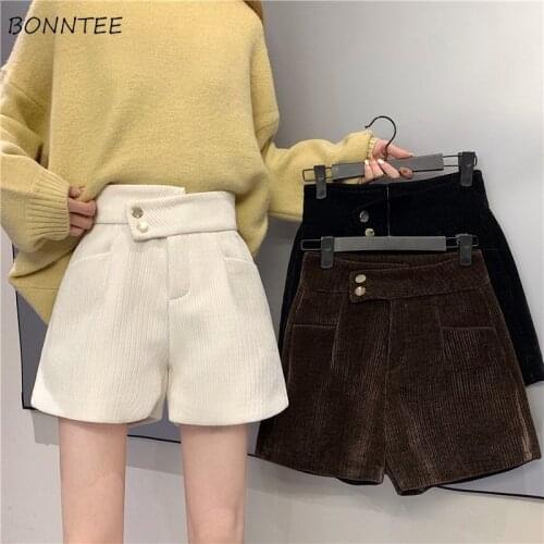 Shorts Women Autumn Corduroy Solid Loose Cozy College Streetwear Ulzzang All Match Daily Casual Stylish Wide Leg Trousers Ins