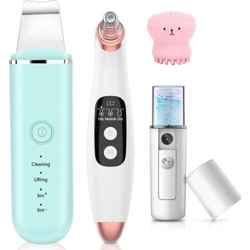 Ultrasonic Skin Scrubber Electric Blackhead Remover Nano Sparyer Steamer Facial Peeling Shovel Pore Cleaner Blackhead Remover