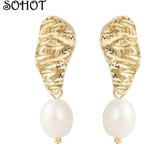SOHOT Ethnic Style Irregular Baroque Freshwater Pearls Drop Earrings European Brand Popular Women Party Jewelry Bijoux Brinocs