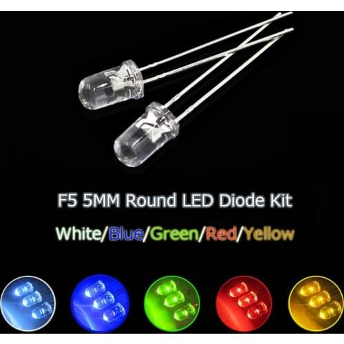 5colors x 20=100pcs 5mm LED Diode Assorted Clear White Green Red Blue Yellow F5 electronic diy kit Light Emitting Diode Set 20mA