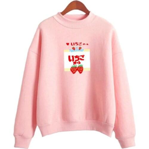 Women Hoodies 2020 Sweatshirts Cartoon Kawaii Strawberry Juice Japanese Print Fleece Loose Hoodies Feminino Harajuku Pullovers