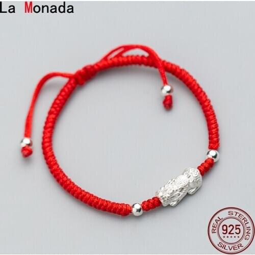 La Monada Brave Troops Red Thread For Hand 925 Sterling Silver Bracelet Red Thread String Rope Bracelets For Women Silver 925