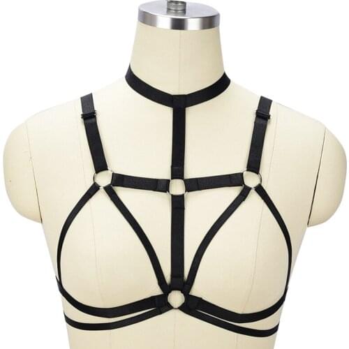 Womens Body Harness Cage Cupless Bra Bondage Body Harness Belt Pole Dance Sexy Lingerie Punk Leg Garter Hollow Open Bra