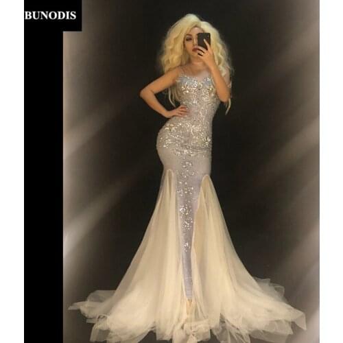 ZD43803 Women Sexy Simple Version Jumpsuit Material Spandex Long Skirt Sparkling Crystals Nightclub Party Stage Wear