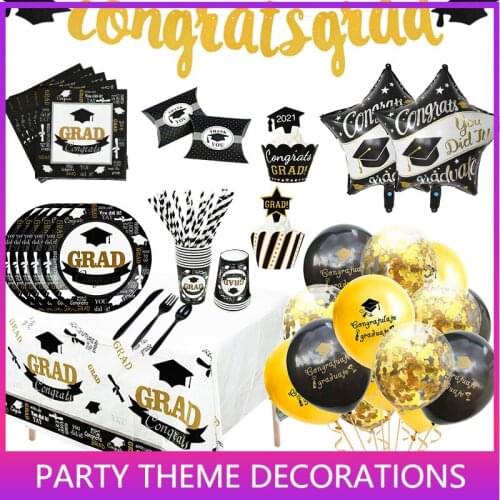1Set Graduation Balloons Disposable Tableware 2021 Graduation Party Decorations Congrats Grad Paper Garland Banner Class of 2021