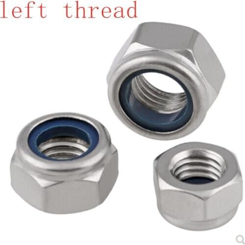 10pcs left thread nylon lock nut M4 M5 M6 M8 M10 Stainless Steel Nylon Self-locking Hex Nuts Locknut Slip Lock Nut