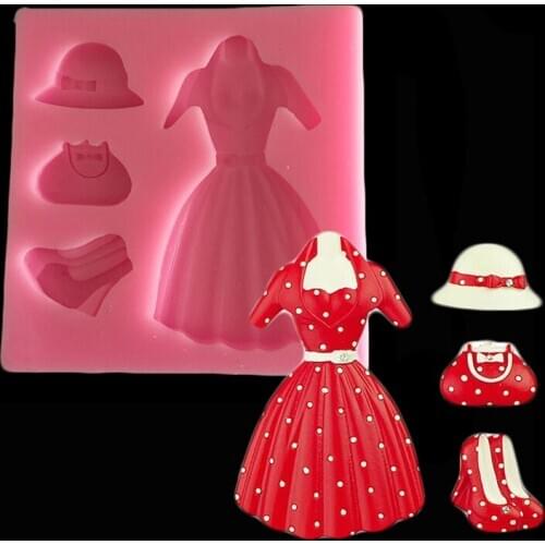 10 pcs / lot Woman Hat Handbag Dresses High heel shoes Shape Fondant Cake Decoration Mold Chocolate Princess Silicone Mould Tool