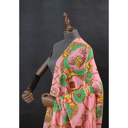 100cm*135cm Pink Colorful Fashion Horse Printed Silk Crepe De Chine Fabric Summer New