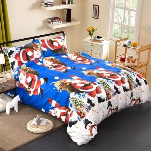 Christmas Bedding Set Colorful Cartoon Santa Sleigh Print Duvet Cover Set Festival Gift Snow Printed Bedclothes 3Pcs