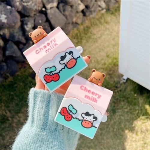 Milk 3D Earphone Case Cute Cartoon Bear Chreey Soft Silicone Yogurt Box For airpods 1 2 Pro Wireless Bluetooth Protective Cover