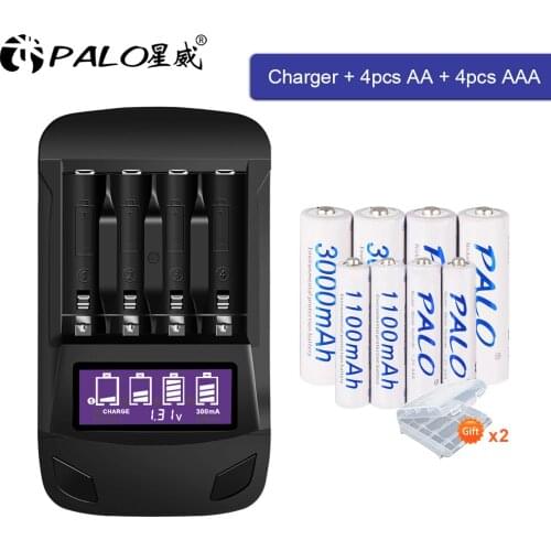 PALO 1.2V AA and AAA rechargeable battery NIMH 2A 3A battery with usb LCD display smart charger for 1.2v aa aaa batteries