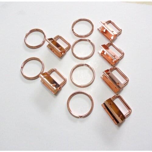 50 Sets 25mm Rose Gold Key Fob Chain Hardware DIY sets with Key Ring LEAD FREE