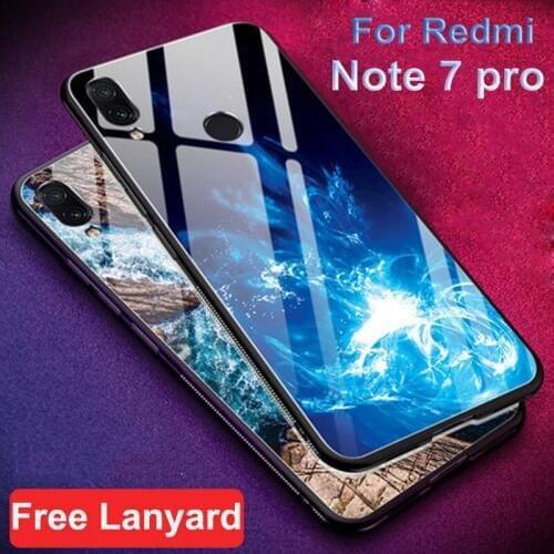 For xiaomi redmi Note 7 pro Case Note7 pro cover starry star Tempered glass hard phone case Note7pro glass shell Note7 pro coque