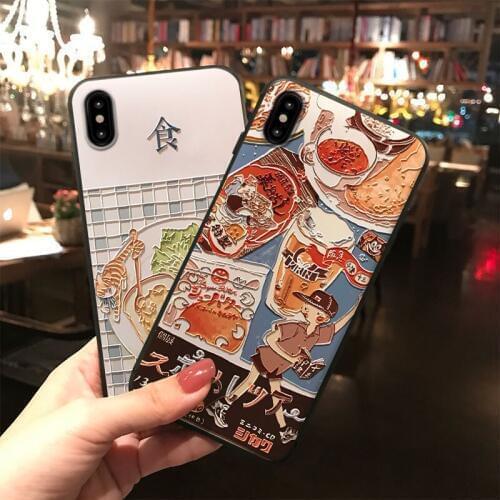 Japanese Style Food Embossed Phone Case for iPhone 11 12ProMax X XR XSMAX Capa Soft TPU Back Cover for iPhone 6 7 8Plus Coque