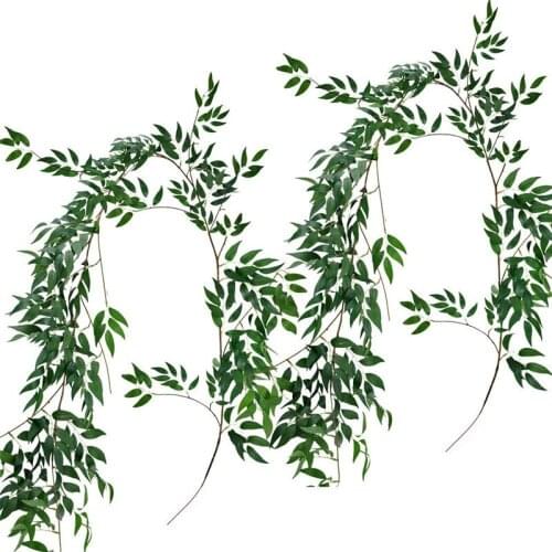 2M Artificial Willow Leaves Vine Garland Ivy Wedding Wall Decoration Hanging Rattan Fake Plants Party Arch Home Decor String