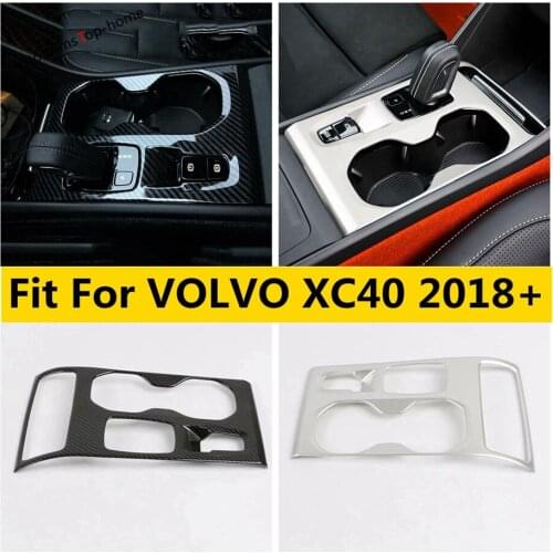 For VOLVO XC40 2018 2019 2020 2021 Central Control Gear Shift Panel Water Cup Holder Frame Cover Trim Carbon Fiber Accessories