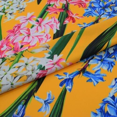 Hyacinth digital painting mess fabric for satin dress bazin riche getzner telas por metro tissus au metre tecidos para costura